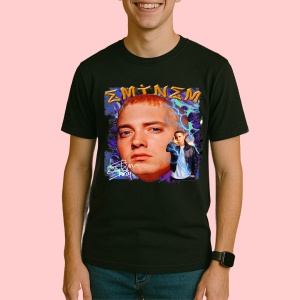 Tricou Eminem albastru cu miniatura, muzica METAL, Dama | Barbat | Copii, Culoare Negru