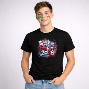 Tricou England World Cup 2026 Fifa, din bumbac 100%, tricou negru, Copii | Dama | Barbat - Img 3