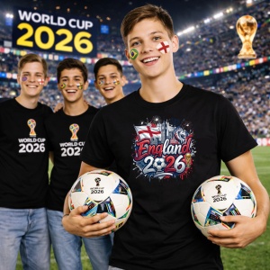 Tricou England World Cup 2026 Fifa, din bumbac 100%, tricou negru, Copii | Dama | Barbat - Img 7