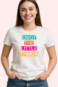 Tricou Enjoy The Little Things Text Colorat, din bumbac 100% , tricou alb pentru Copii | Dama | Barbat - Img 2