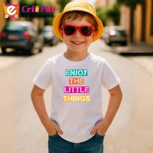 Tricou Enjoy The Little Things Text Colorat, din bumbac 100% , tricou alb pentru Copii | Dama | Barbat - Img 4