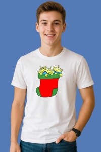 Tricou Extraterestri In Ciorap Craciun, din bumbac 100%, tricou alb, Copii | Dama | Barbat - Img 3