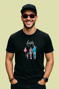 Tricou Family Fericita, din bumbac 100%, tricou negru, Dama | Barbat
