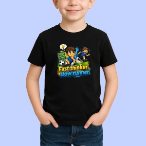Tricou Fast Thinker Slow Runner Fotbalist Amuzant, din bumbac 100%, tricou negru Copii | Dama | Barbat - Img 1