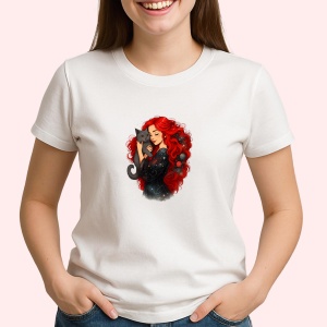 Tricou Fata roscata si pisica - Copii | Dama | Barbat