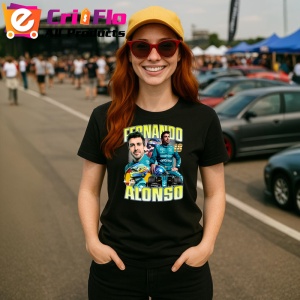 Tricou Fernando Alonso Poster Colaj Echipa Aston Martin Formula 1, Copii | Dama | Barbat - Img 1