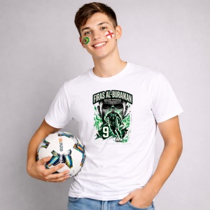 Tricou Firas Al Buraikan Saudi Arabia World Cup Fifa 2026, din bumbac 100%, tricou alb, Copii | Dama | Barbat - Img 3