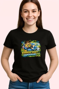 Tricou Fitness Level Optional Personaj Amuzant Pizza, din bumbac 100%, tricou negru Copii | Dama | Barbat - Img 3
