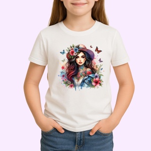 Tricou floral hooded girl color splash, fata cu gluga si stropi de flori colorate, Copii | Dama | Barbat - Img 3