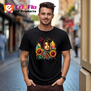 Tricou Floral tattoo girl sunflower pop, fata tatuata cu accent floarea soarelui, Copii | Dama | Barbat , tricou negru - Img 10