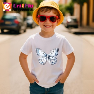 Tricou Fluture alb cu accente albastre design simplu si rafinatFluture alb cu accente albastre design simplu si Copii | Dama | Barbat Barbat - Img 10