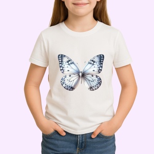 Tricou Fluture alb cu accente gri si puncte negre stil minimalist Copii | Dama | Barbat Barbat - Img 3