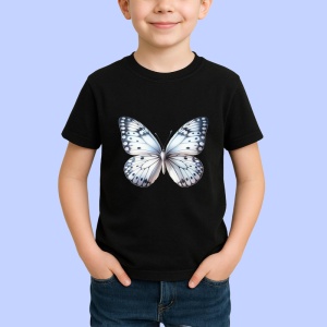 Tricou Fluture alb cu accente gri si puncte negre stil minimalist Copii | Dama | Barbat, negru - Img 3