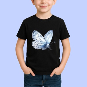Tricou Fluture alb cu nuante gri design elegant in tonuri neutre Copii | Dama | Barbat, negru - Img 3