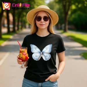 Tricou Fluture alb cu nuante pastel albastre aspect aerian Copii | Dama | Barbat, negru - Img 11