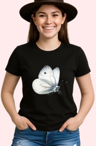 Tricou Fluture alb cu umbre gri in stil natural si realist Copii | Dama | Barbat, negru