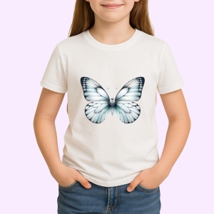 Tricou Fluture alb sidefat cu accente gri elegant si subtil Copii | Dama | Barbat Barbat - Img 3