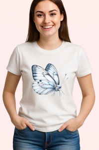 Tricou Fluture alb sidefat cu aripi rotunjite simplu si delicat Copii | Dama | Barbat Barbat - Img 3