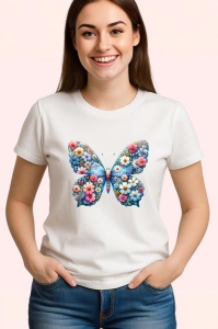 Tricou Fluture albastru cu flori pe aripi grafica vesela Copii | Dama | Barbat Barbat - Img 3