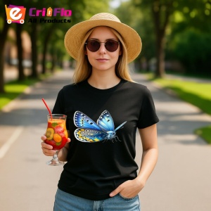 Tricou Fluture albastru cu galben model simetric ilustrat Copii | Dama | Barbat, negru - Img 11