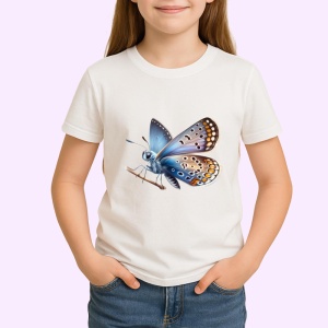 Tricou Fluture albastru cu maro si detalii pe frunza Copii | Dama | Barbat Barbat - Img 3