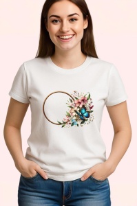 Tricou Fluture albastru pe coronita florala stil romantic decorativ Copii | Dama | Barbat Barbat - Img 3