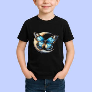 Tricou Fluture albastru pe luna stil mistic si feminin Copii | Dama | Barbat, negru - Img 3