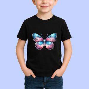 Tricou Fluture albastru si roz cu buline simetrice pastelate Copii | Dama | Barbat, negru - Img 3