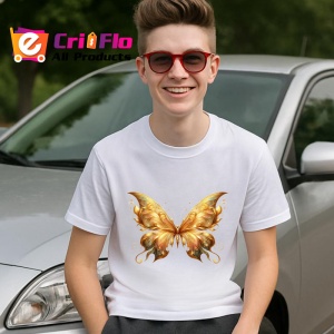 Tricou Fluture auriu cu aripi simetrice stil luxos si ornamental Copii | Dama | Barbat Barbat - Img 6