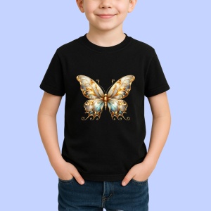 Tricou Fluture auriu cu turcoaz in stil baroc luxuriant Copii | Dama | Barbat, negru