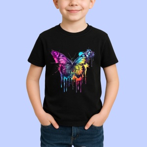 Tricou Fluture colorat in stil pop art fundal alb Copii | Dama | Barbat, culoare negru - Img 3