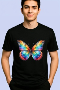 Tricou Fluture curcubeu stil vibrant cu margini rosii intense Copii | Dama | Barbat Barbat - Img 4