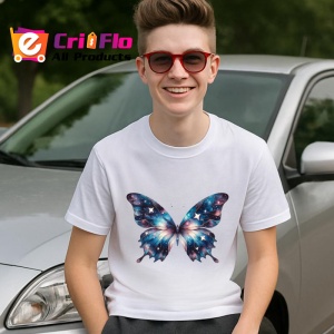 Tricou Fluture galaxie cu efect cosmic in nuante de albastru Copii | Dama | Barbat Barbat - Img 8