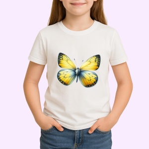 Tricou Fluture galben cu margini albe si detalii fine Copii | Dama | Barbat Barbat