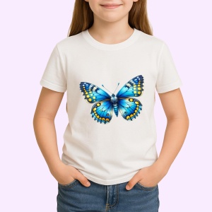 Tricou Fluture galben si albastru intens cu buline simetrice Copii | Dama | Barbat Barbat - Img 4