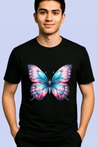 Tricou Fluture in degrade roz si albastru pastelat armonios Copii | Dama | Barbat Barbat - Img 5