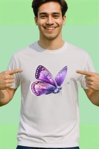 Tricou Fluture mov pastel cu accente albe si tonuri fine Copii | Dama | Barbat Barbat - Img 2