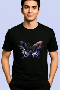 Tricou Fluture negru cu alb si accente florale contrast puternic Copii | Dama | Barbat Barbat - Img 5