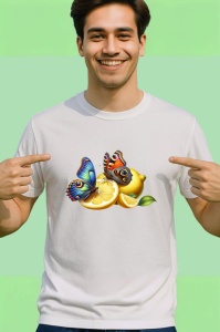 Tricou Fluture pe felii de lamaie desen decorativ estival Copii | Dama | Barbat Barbat - Img 2