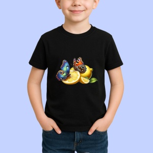 Tricou Fluture pe felii de lamaie desen decorativ estival Copii | Dama | Barbat Barbat - Img 6