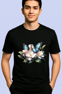 Tricou Fluture pe flori albe magnolie stil botanic calm Copii | Dama | Barbat Barbat - Img 4