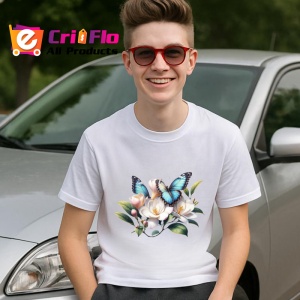 Tricou Fluture pe flori albe magnolie stil botanic calm Copii | Dama | Barbat Barbat - Img 8