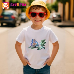 Tricou Fluture pe frunza verde compozitie botanica realista Copii | Dama | Barbat Barbat - Img 1