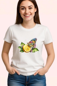 Tricou Fluture pe lamaie si frunze verzi desen estival Copii | Dama | Barbat Barbat - Img 3