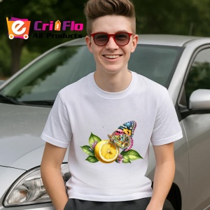 Tricou Fluture pe lamaie si frunze verzi desen estival Copii | Dama | Barbat Barbat - Img 8