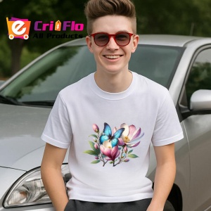 Tricou Fluture pe magnolie roz si alb grafica pastelata Copii | Dama | Barbat Barbat - Img 9