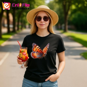 Tricou Fluture portocaliu aprins cu model negru contrastant Copii | Dama | Barbat Barbat - Img 22