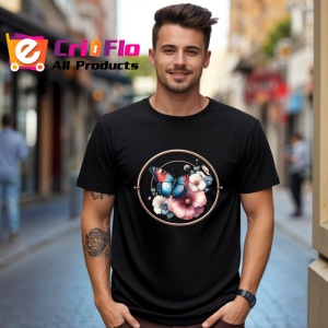 Tricou Fluture portocaliu in cerc cu flori roz compozitie romantica Copii | Dama | Barbat Barbat - Img 17