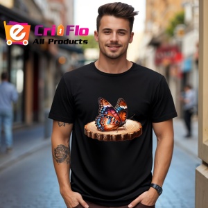 Tricou Fluture portocaliu pe buturuga design rustic artistic Copii | Dama | Barbat Barbat - Img 17