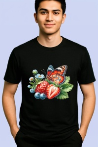 Tricou Fluture portocaliu pe capsuni si afine stil dulce si vesel Copii | Dama | Barbat Barbat - Img 4